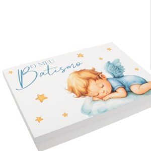 CAIXA P/ BATIZADO ANJO MENINO LACADA BRANCA 38X25X7.5CM