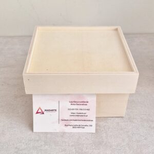 MADEIRA| CAIXA COM REBAIXO NA TAMPA  14.1X14.1X8.2CM