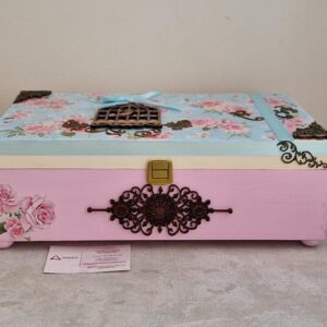 CAIXA AMPLA DE MADEIRA VINTAGE 35X20X11CM