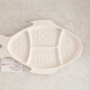 FAIANÇA| TRAVESSA PEIXE COM DIVISÓRIAS  32X20CM
