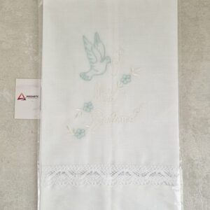 TOALHA DE BATISMO| BRANCA BORDADA A VERDE E BRANCO 75%ALGODÃO 25%POLIESTER