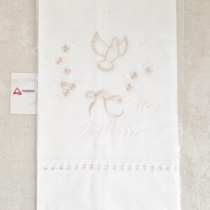TOALHA DE BATISMO BRANCO| BORDADA A CREME E BRANCO 75%ALGODÃO 25%POLIESTER