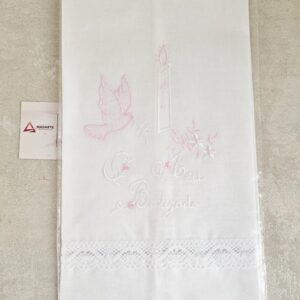 TOALHA DE BATISMO| BRANCO BORDADA A ROSA BÉBÉ E BRANCO 75%ALGODÃO 25%POLIESTER