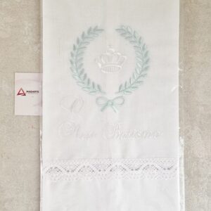 TOALHA DE BATISMO BRANCO| BORDADA A VERDE E BRANCO 75%ALGODÃO 25%POLIESTER