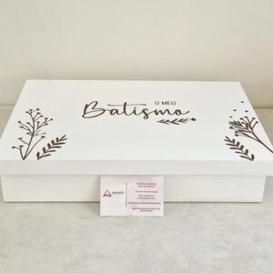 MADEIRA| CAIXA DE BATISMO LACADA E GRAVADA  37.5X24.5X6CM