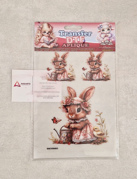 PROJETEC| TRANSFER DTF APLIQUE COELHINHO VINTAGE 14X20CM