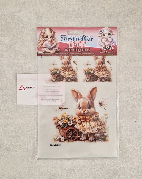PROJETEC| TRANSFER DTF APLIQUE COELHINHO VINTAGE 14X20CM