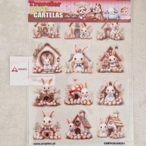 PROJETEC| TRANSFER DTF CARTELAS COELHO DE PÁSCOA A4