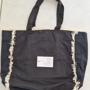 BOLSA PRETA COM FRANJAS 100% ALGODÃO, 283G 35X35X12CM